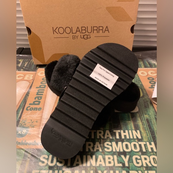 KOOLABURRA by UGG - W FURR-AH in Black Size 5W Brand New Sandal FAUX FUR - Picture 4 of 8